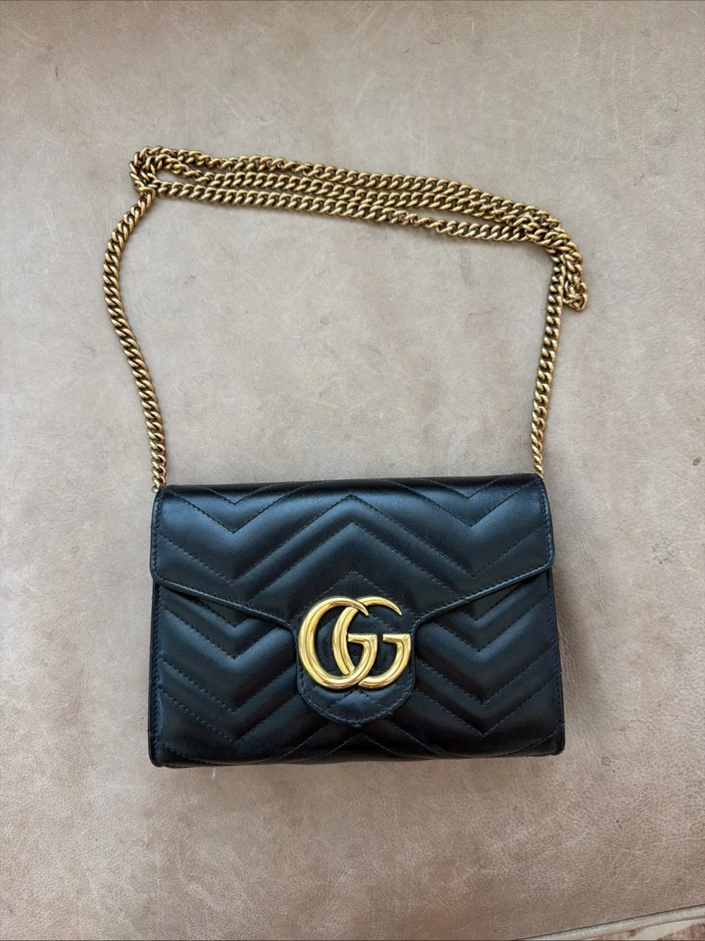 Gucci Black Matelassé GG Chain Crossbody Bag with Gold Hardware